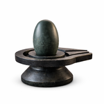 Load image into Gallery viewer, Smooth dark green Narmada Shivlingam with rounded oval Rudrakesha shape on black stone yoni base designed for meditation and