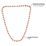 Load image into Gallery viewer, Rudrakesha mala with brown 7-8mm mukhi beads and silver hexagon ring for Shiva meditation and astrology.
